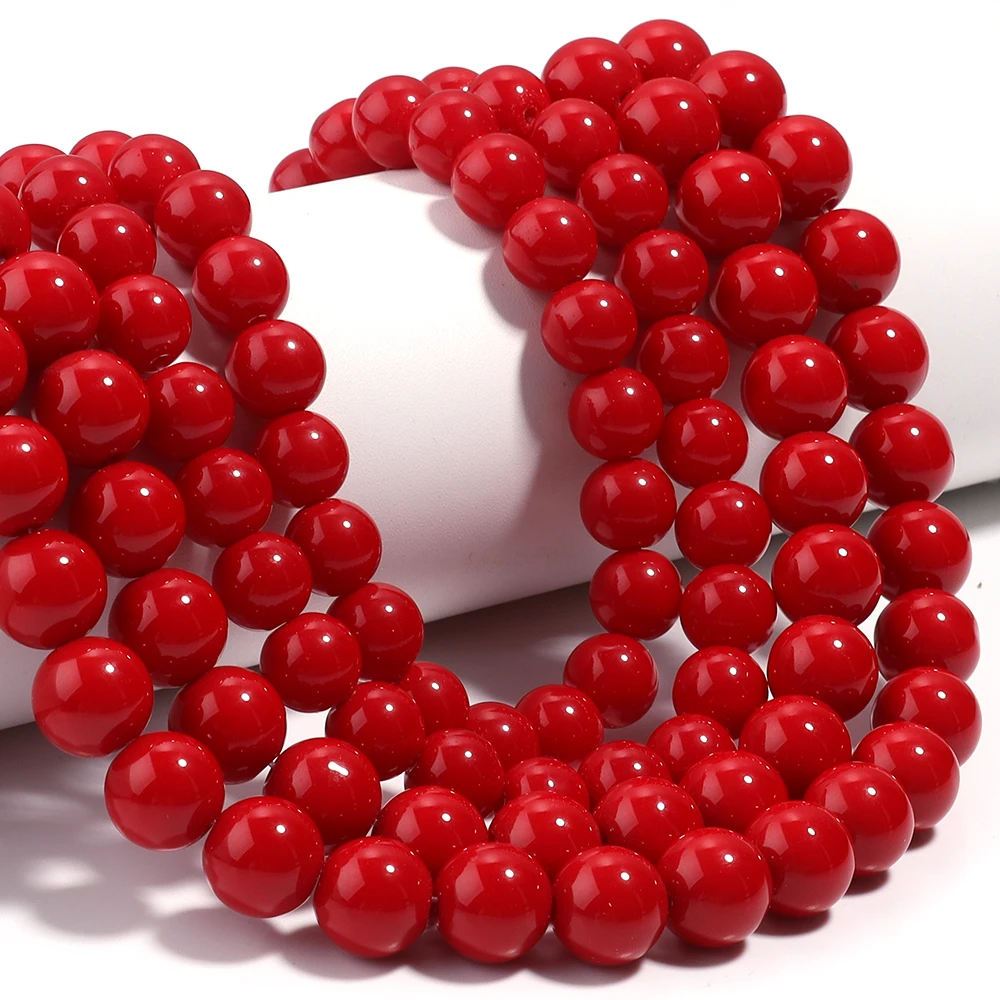 4/6/8/10/12mm 레드 코랄 제이드 스톤 비즈 라운드 루즈 스페이서 비즈 DIY 팔찌 의류 장식 수제 공예 액세서리