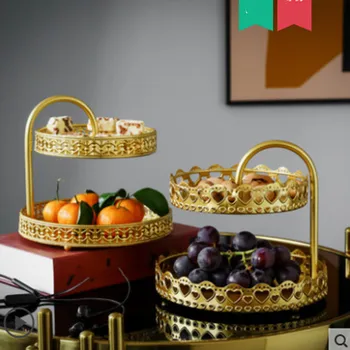 Vassoio per pasticceria a doppio strato Biscotti decorativi in rame dorato Piatto da esposizione per dessert per matrimonio Vassoio per pasticceria a doppio strato Vassoio per pasticceria 1