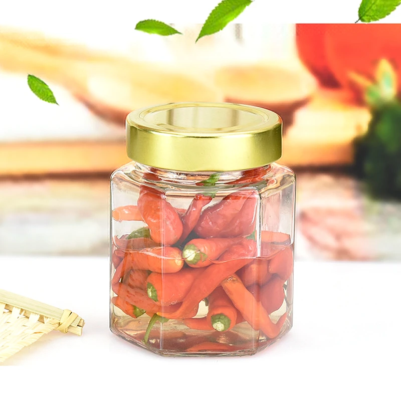 Hexagonal Glass Honey Jars with Gold Covers, Sealed Glass Bottle, Wedding, Birthday Party, Return Gifts, 280ml, 10 Units 3