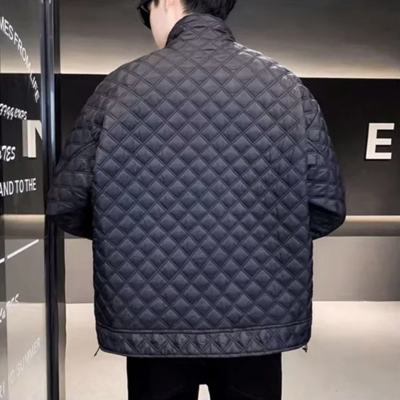 Casual Warm Cotton-Padded Jackets 2023 Autumn Winter Fashion Stand Collar Black Color Thicken Parkas Streetwear Slim Down Coats