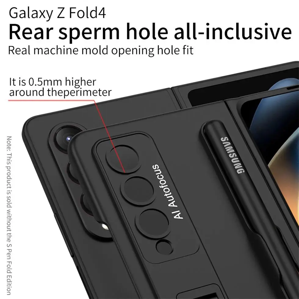 For Samsung Galaxy Z Fold 4 Case Ultra-thin Matte With Tempered Film Bracket Pen Slot Folding Shockproof Protection Hard Cover