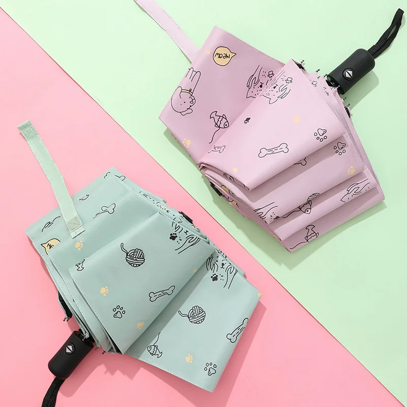 Umbrella UV Protection Sunumbrella Sunshade Folding Umbrella Small Fresh Vinyl Cartoon