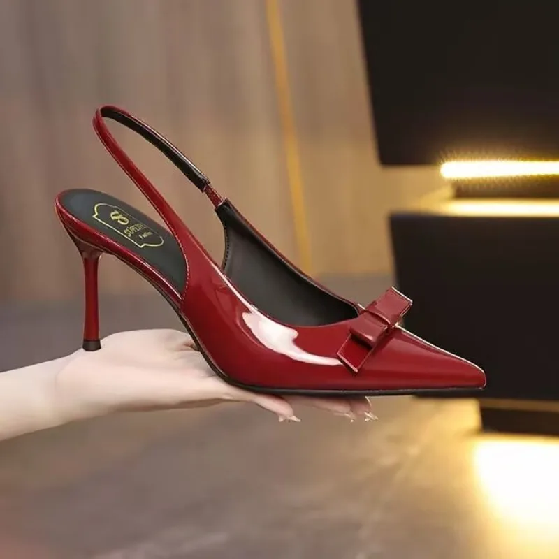 Women Slingback Sandals Fashion Modern Office Shoes for Women Black Wedding Slingback Pointed Toe Butterfly Decoration Female High Heeled Sandals