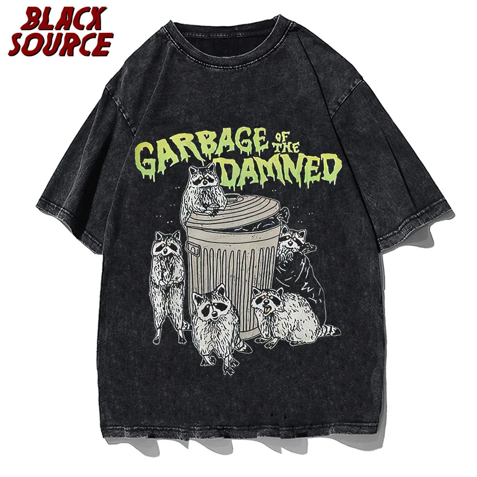 Black Source Brand Men's Raccoon Cartoon Vintage Graphic T-Shirt