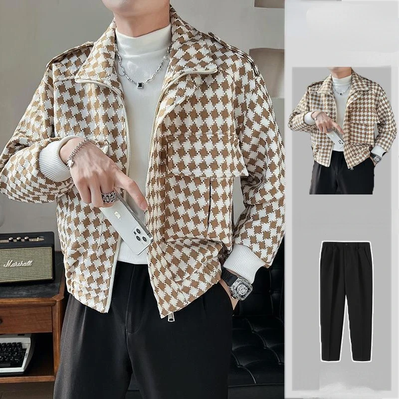 

Fashion Suits for Men Casual Single Breasted Plaid Jacket with Pants 2 Pieces Set Beach Prom Wedding for Groom Groomsmen F101