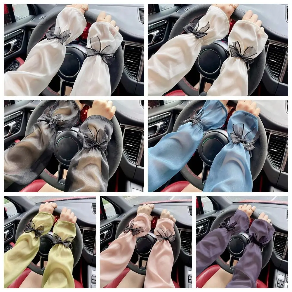 Sun Protection Long Arm Sleeves Sweet Breathable Fingerless Summer Arm Warmers Hand Sleeves Nylon Bow Ice Silk Sleeve Outdoor