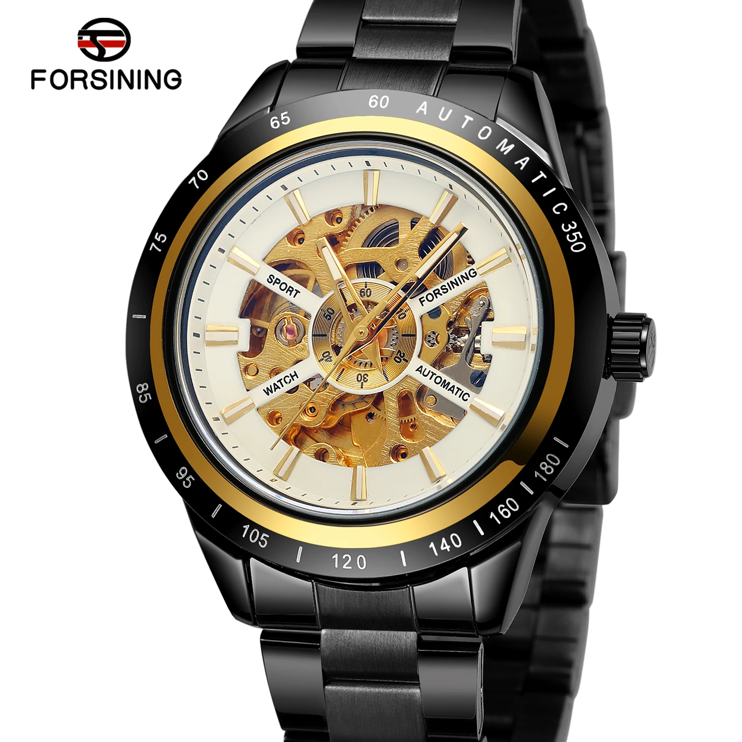 Forsining Black Watch Perforated Bottom Nail Scale Mechanical Watch