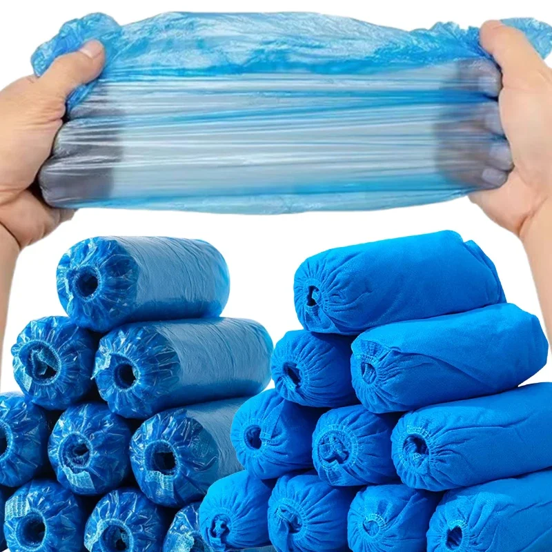 100PCS Portable Disposable Plastic Fabric Non-slip Wear Shoe Covers Waterproof Boot Covers Overshoes Rain Mud-proof Shoe Covers