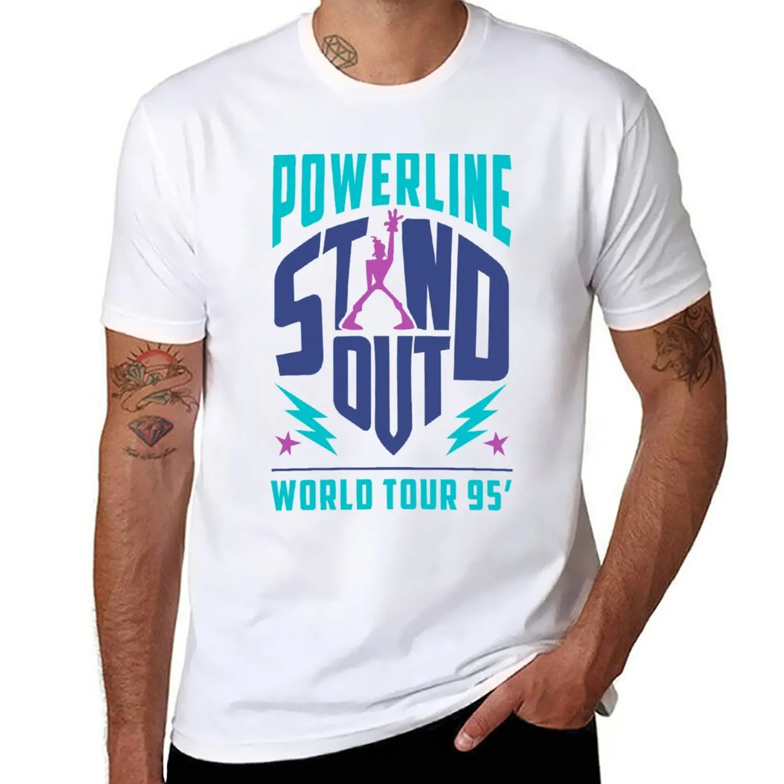 T-Shirt Stand Out Powerline World Tour Abbigliamento Estetico Magliette Pesanti Vintage Per Uomo