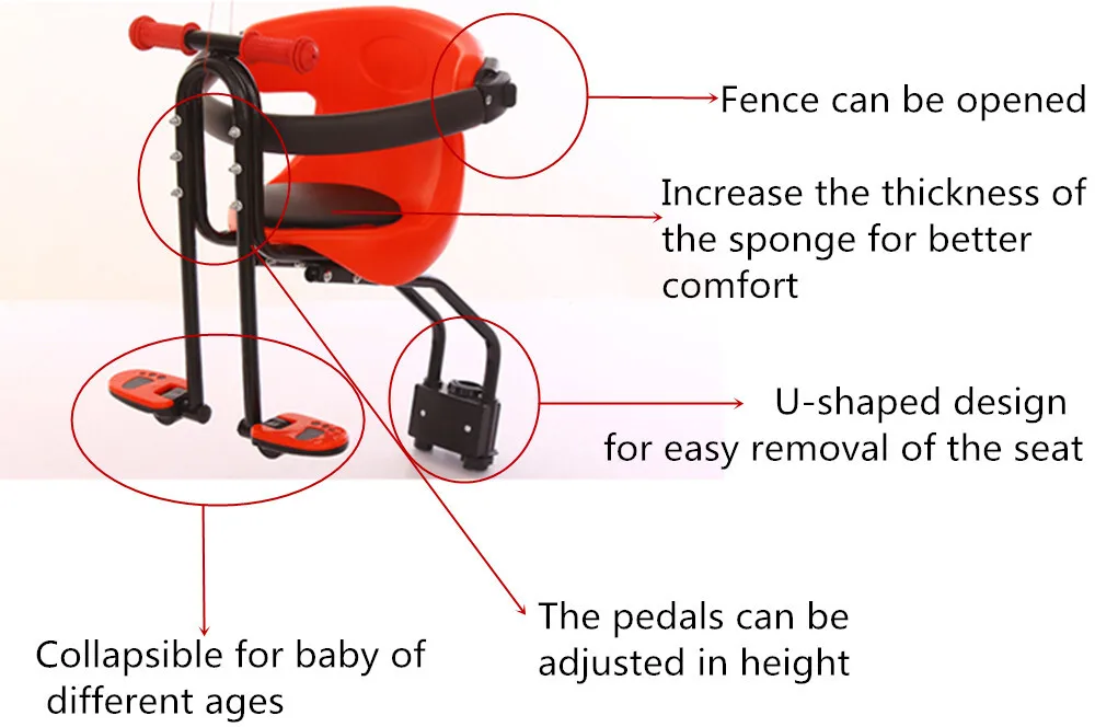 Child Front-Mounted Bike Seat – Safe & Comfortable Bicycle Seat with Handrail, Pedals