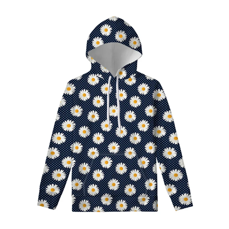 thumbnail image 1 of Sudadera con capucha con estampado 3D de flores de margaritas para hombres y mujeres, sudadera con capucha de manga larga de gran tamaño para primavera y otoño, camisetas informales, 1 of 4