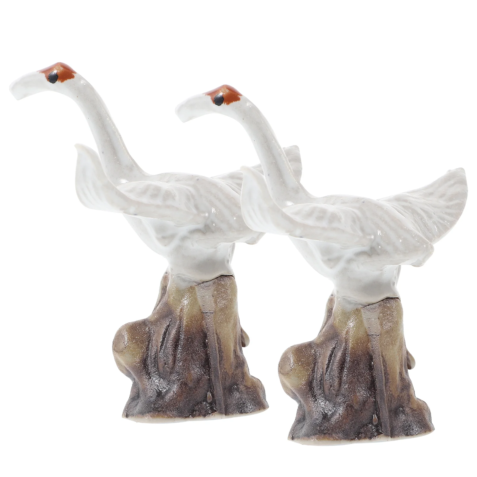 

2pcs Crane Decorative Ornaments Ceramic Fish Tank Ornaments Crane Decor Stones