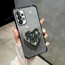 Glitter Diamond Heart Stand Anti - Shock Plating Phone Case - A52 (4G 5G) (BSAXZJ Black)