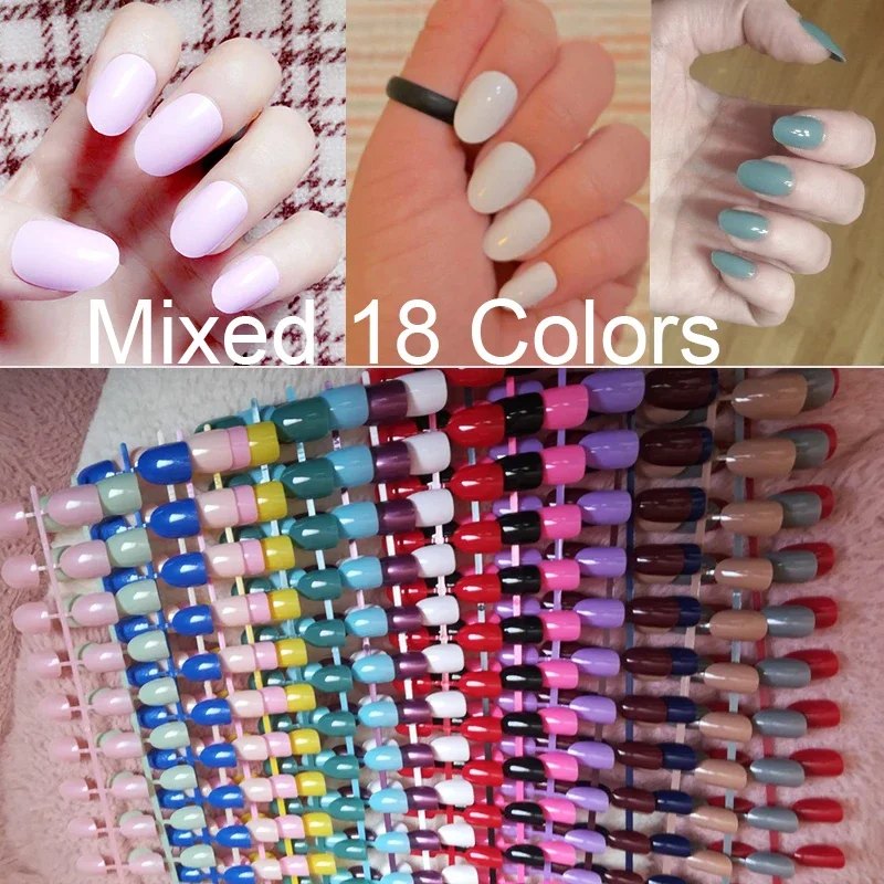 Fake Nails 432pcs/pack Mixed 18 Colors Full Cover Stiletto Nails Almond Acrylic mountain peak Sharp Ending False Nail Art Tips