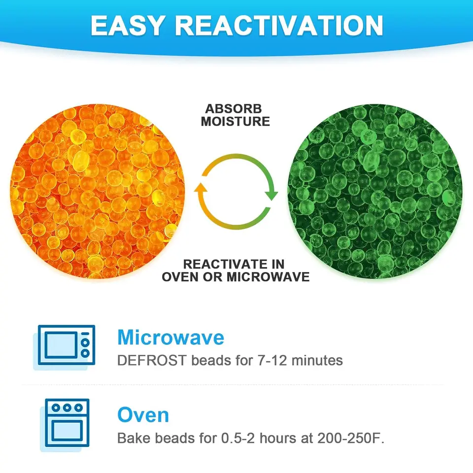 Blue/Orange Indicating Silica Gel Desiccant Beads,Reusable Moisture Absorber for Storage,Closets,Electronics,3D Printer Filament image 3