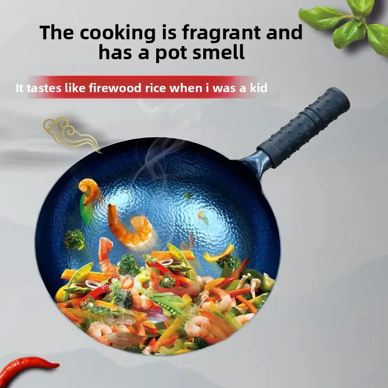 High-Grade Handmade Iron Pan Without Coating Health Wok Non-Stick Pan Gas Stove Induction Cooker General Zhangqiu Iron Wok 36CM - Image 2