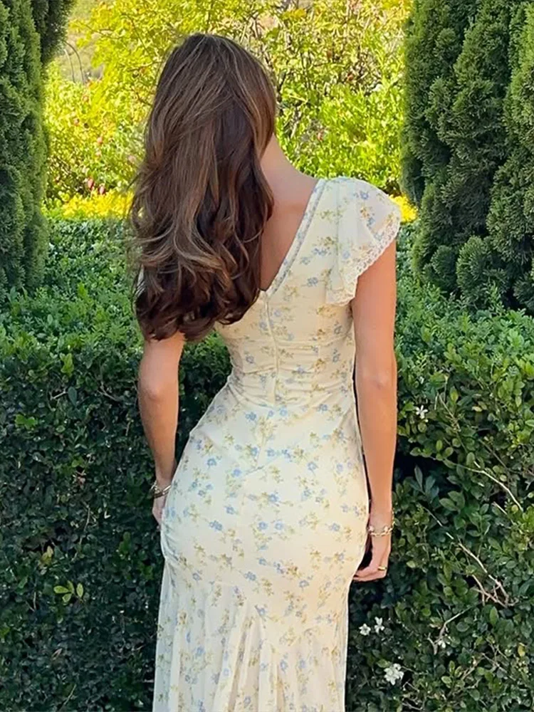 Fashion Women's Dress V-neck Short Sleeve Slim Female Print Long Dresses 2026 Summer Sexy Elegant Holiday Party Lady Robe