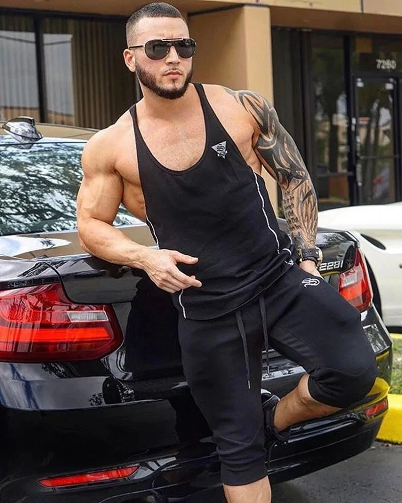 Mens Bodybuilding Tank top Gyms Fitness Sleeveless shirt Male Cotton clothing Fashion Singlet vest Undershirt