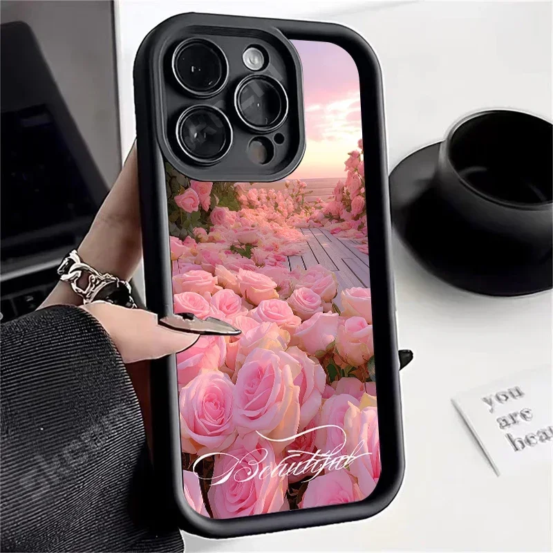 ケース iPhone 15 14 プロマックスロマンチックなローズフラワー