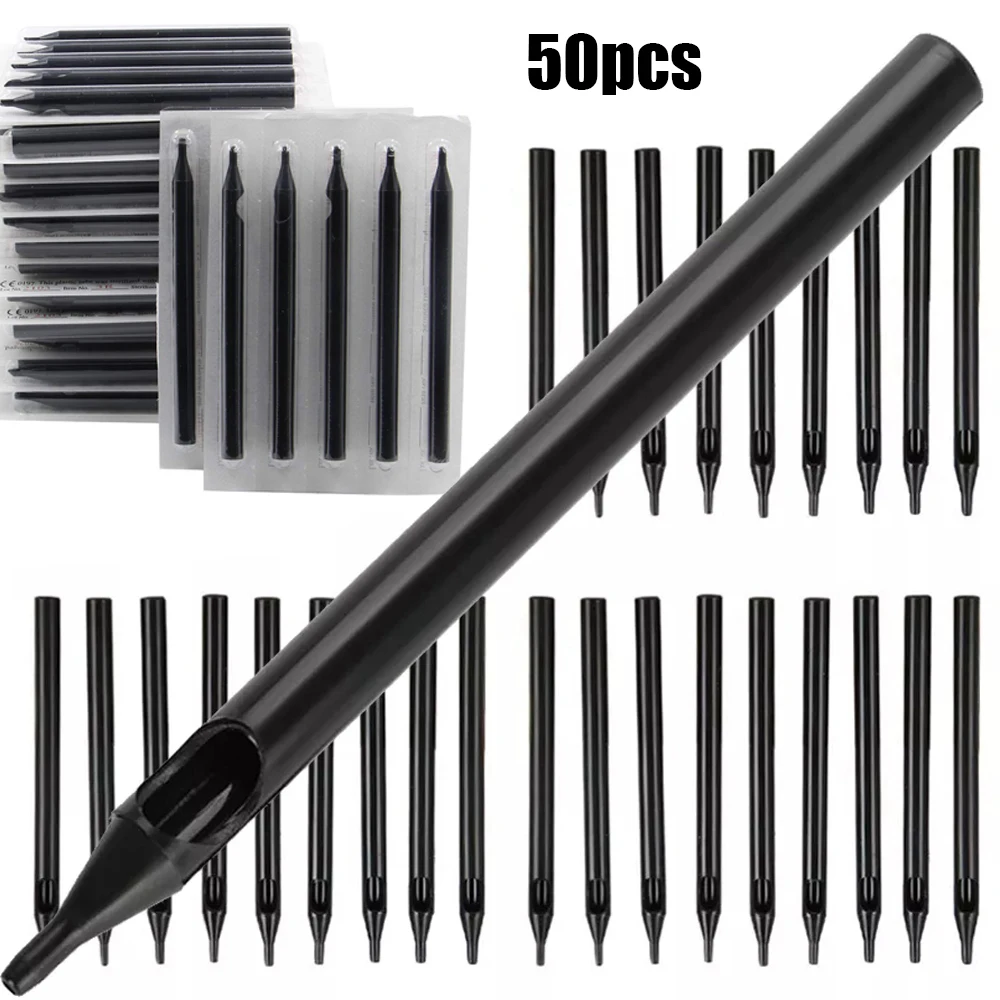 Disposable Tattoo Tips 50PCS Black Long Tattoo Tips Disposable Plastic Nozzle Tube Machine Needles Supply