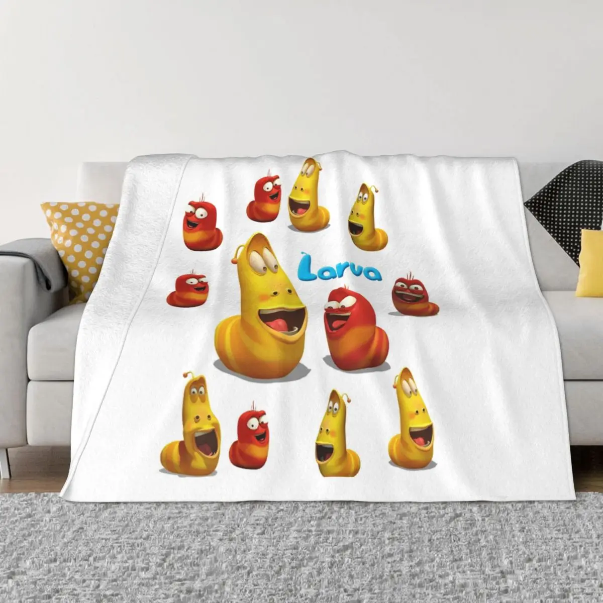 

Larva Yellow Red Pink Blankets Fleece Print Funny Anime Breathable Ultra-Soft Throw Blankets for Bedding Couch Quilt