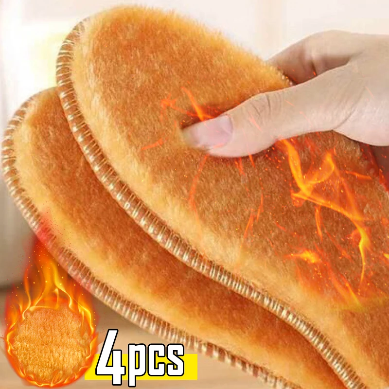 Description Picture 2 of item4PCS Thicken Thermal Insoles Winter Warm Heated Soft Plush Insole Shoes Snow Boots Shoe Pad Simulation Cashmere Insert Insole