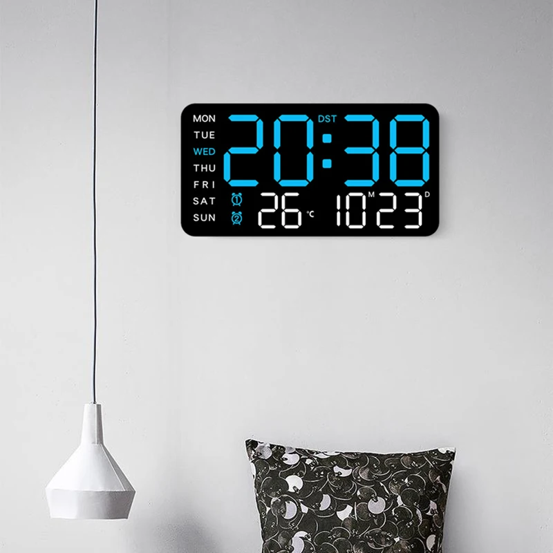 Large LED Digital Wall Clock with Built-in Date, Week, Temperature, and Humidity Display – Multifunctional and Stylish Timepiece