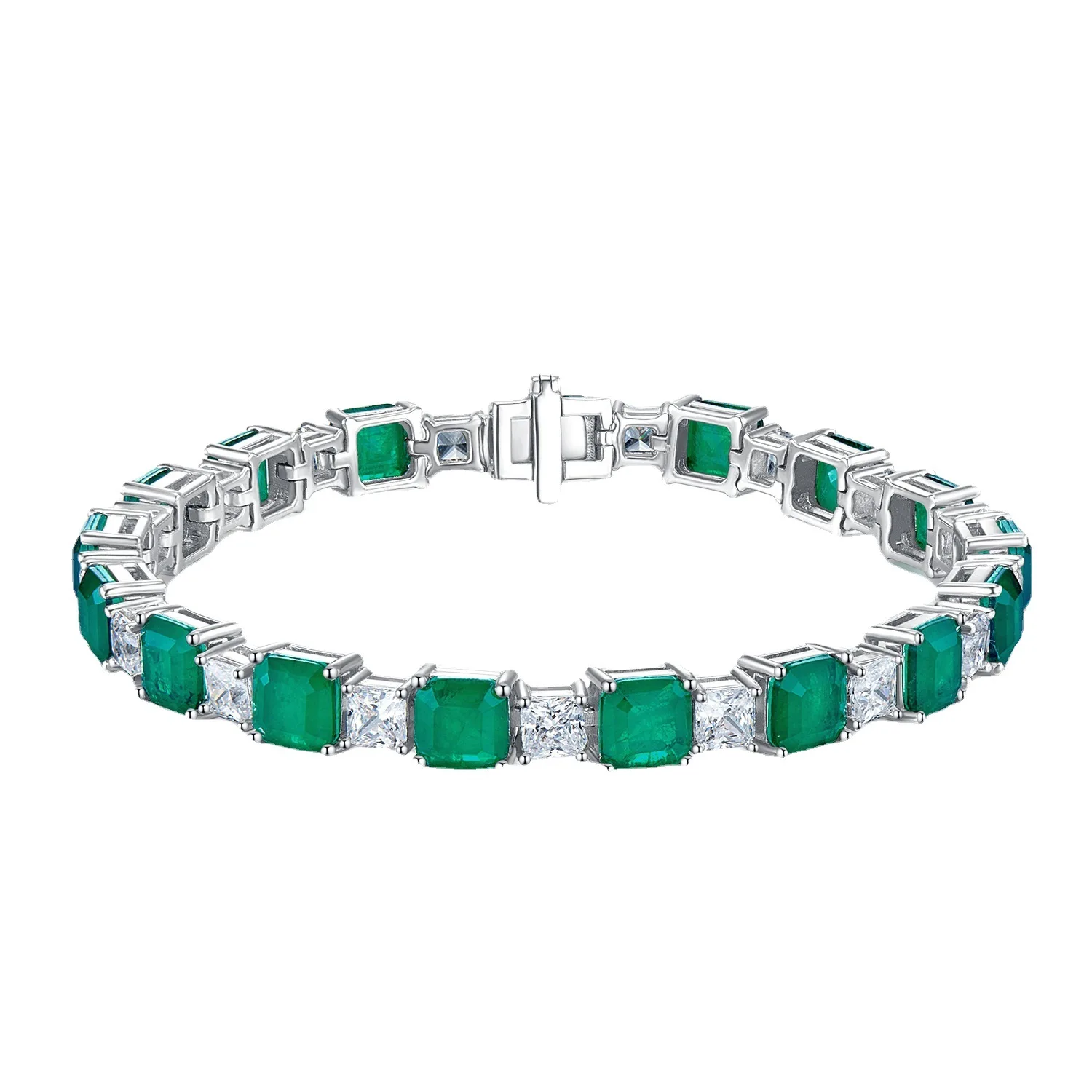 

2023 New S925 Silver 7 * Imitation Emerald Square Full Diamond Bracelet Female Personality Retro Style