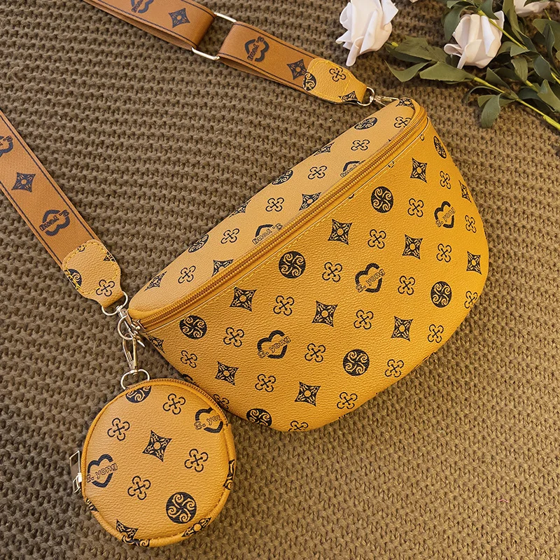 Fashion Flower Pattern Waist Bag Two Sets Mother and Child Women's Bag New Shoulder Crossbody Printing Decoration PU Materia