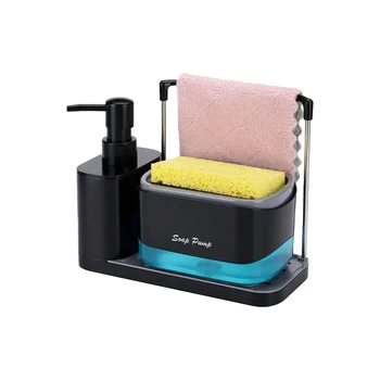 เครื่องจ่ายสบู่เหลวในครัวและห้องน้ํามัลติฟังก์ชั่นพร้อมที่วางฟองน้ํา-ออแกไนเซอร์เคาน์เตอร์ประหยัดพื้นที่ไม่ต้องใช้ไฟฟ้า 1