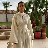 Caftan Abaya marocain blanc de luxe brodé pour femmes, robe longue à manches longues avec ceinture, robe de soirée formelle musulmane de Dubaï 1