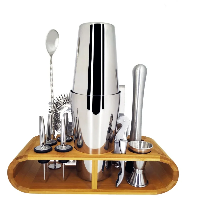 

1-14Pcs/set 550ml 750ml Stainless Steel Cocktail Shaker Bar Mixer Drink Bartender Browser Kit Bars Set Tools With Wooden Stand