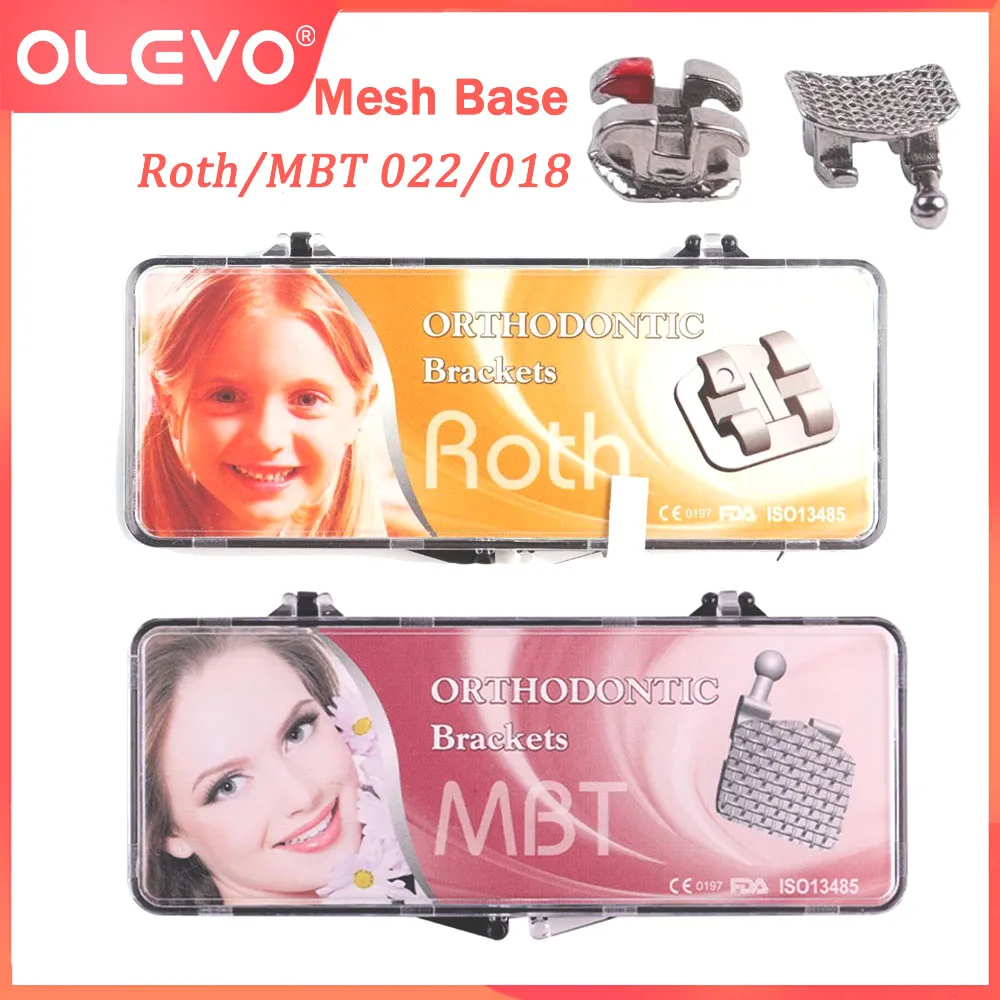 

OLEVO 20 Pcs Dental Orthodontic Metal Brackets Mesh Base Dentistry Braces For Teeth Split Mini Roth MBT Slot 022/018 Hooks 345