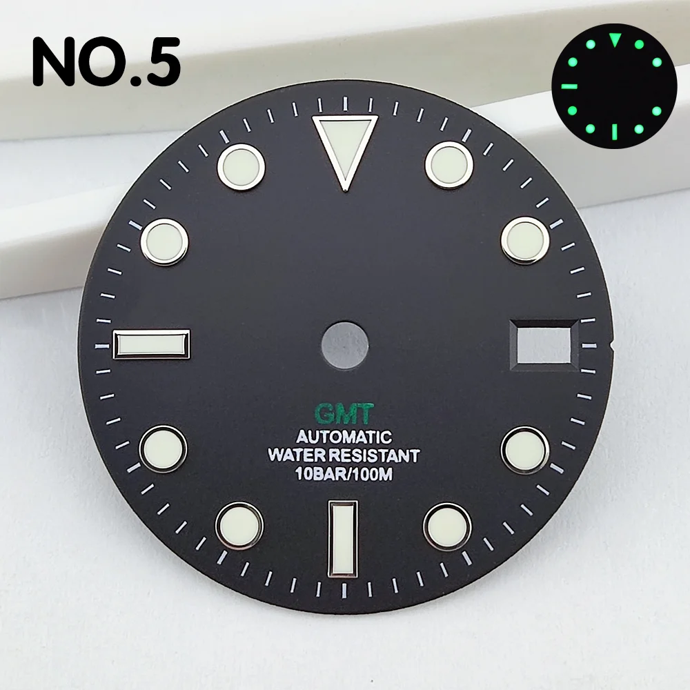 28.5mm dial GMT dial fits NH35 watch green luminous watch parts replacement parts high quality dials