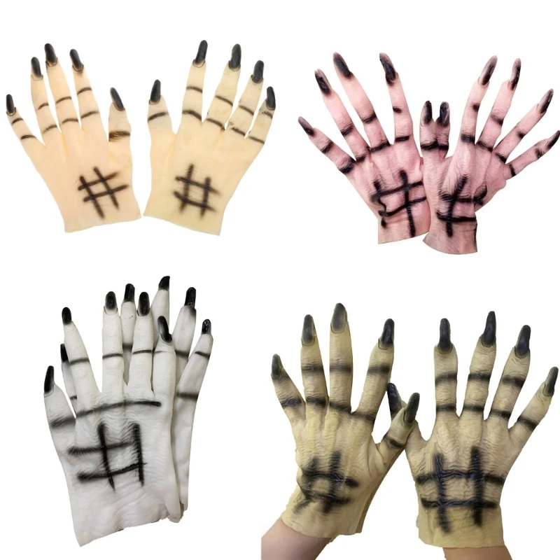 

Halloween Cosplay Ghosty Hand Shape Gloves Full Finger Mitten Carnivals Outdoor Gloves Rubber Gloves for Boys Girls
