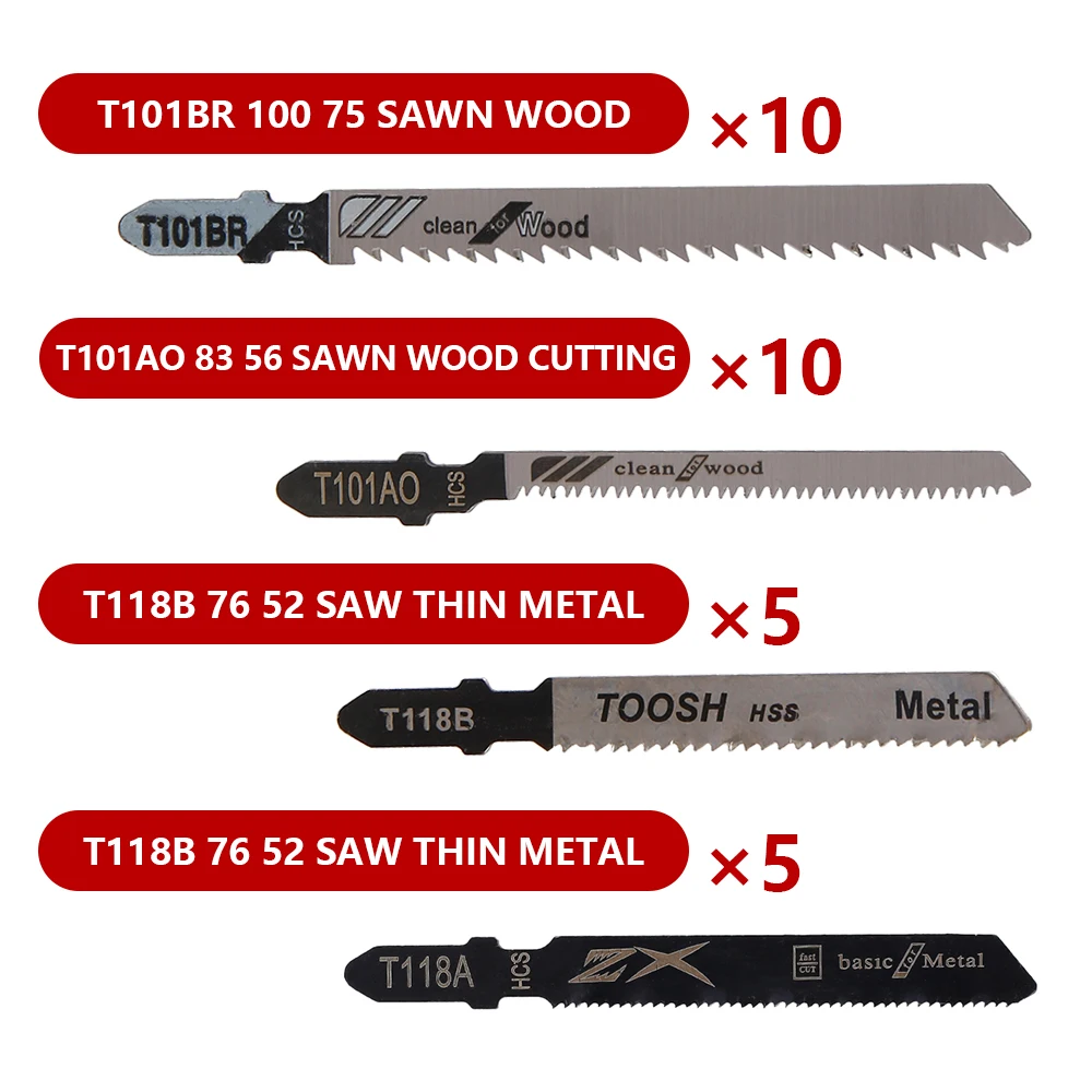 Jig Saw Blades 60Pcs Universal Jig Saw Blade Set HCS Assorted Blades Fast Cut Down Jig Saw Knife Cutter Accessories for Wood Plastic