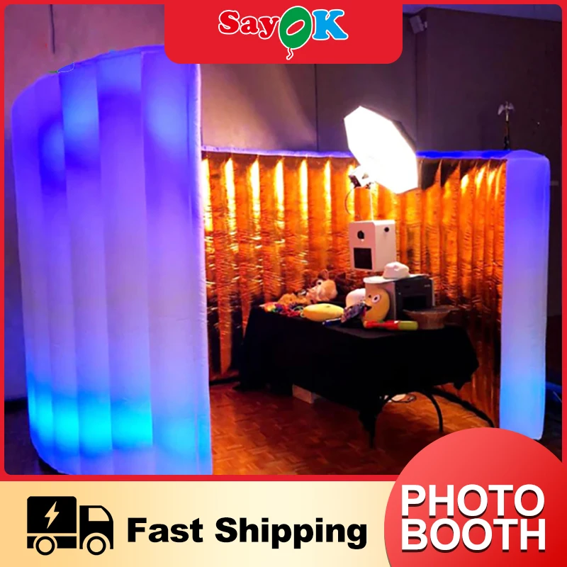 

Inflatable Curved Photo Booth Backdrop Wall 3x2.4m Inflatable Photo Booth Enclosure for Trade Shows Events Party Decor