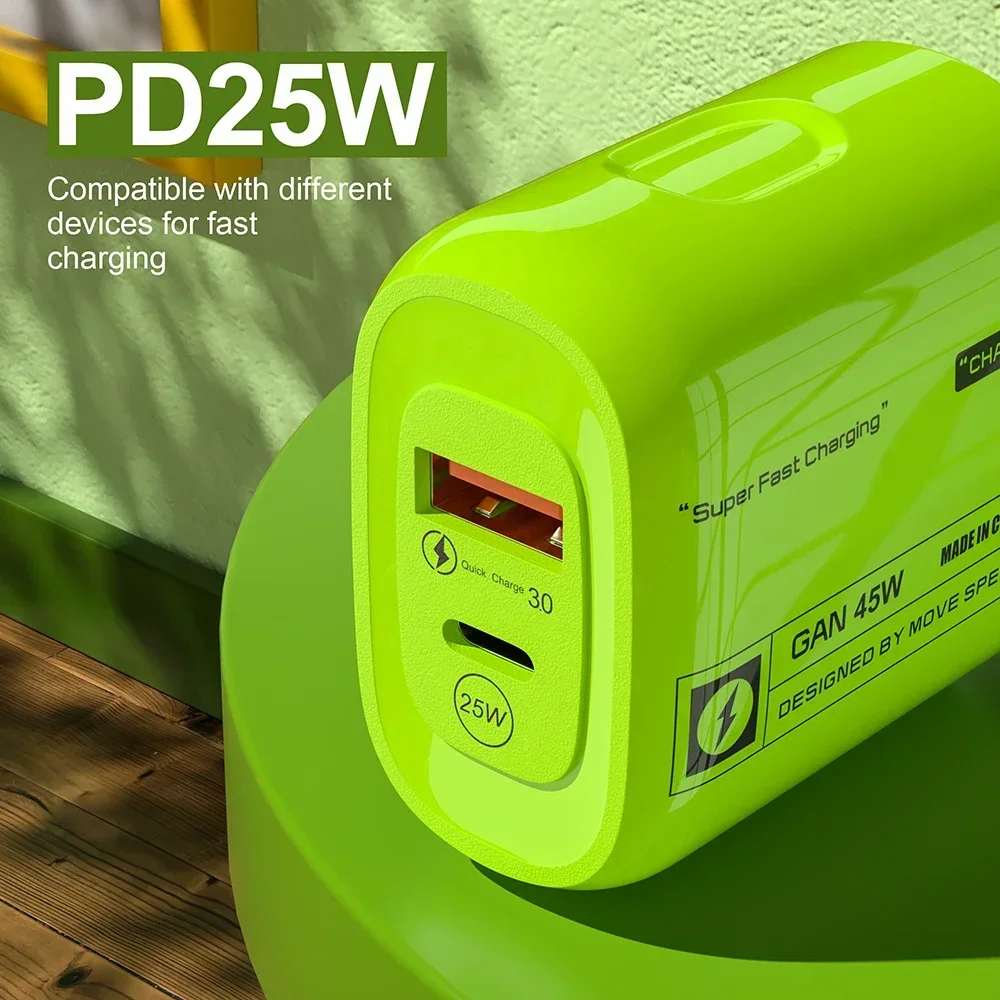 High-Speed 45W GaN Fast Charging Wall Adapter with USB Type C – Universal EU/US/UK Plug