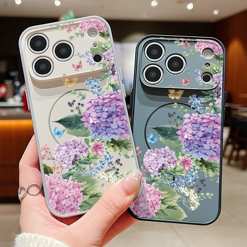 Purple Hydrangea Magnetic Floral Case with Skin-Feel Cover