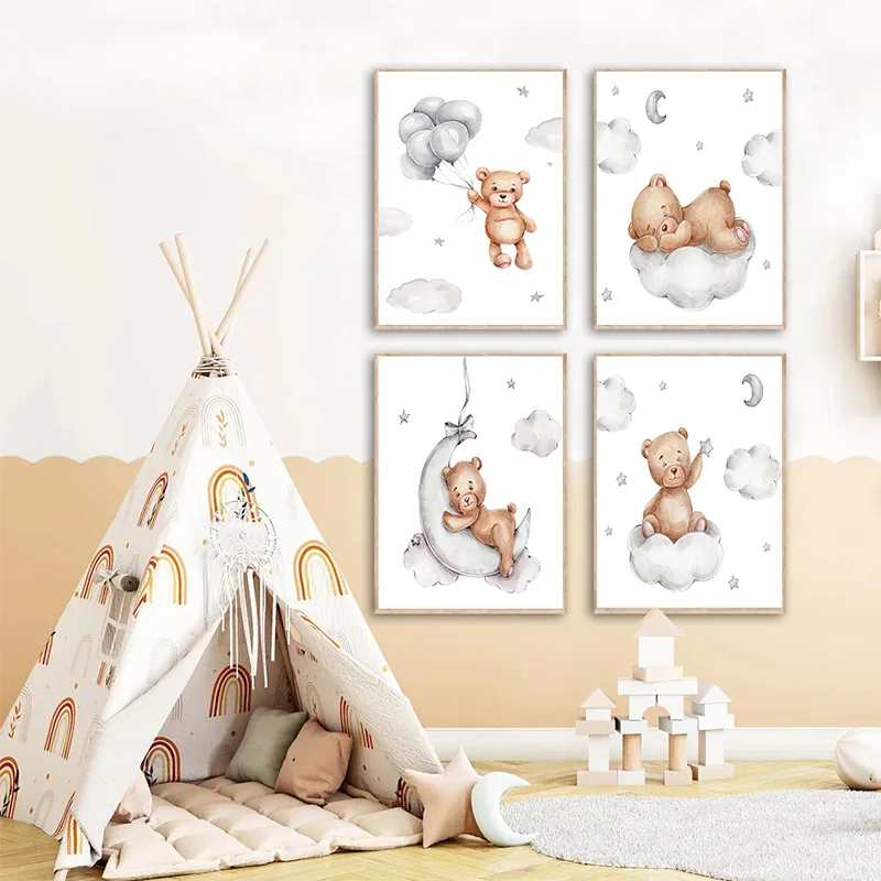 Custom Baby Name Canvas Prints with Bears 5 | Custom Baby Name Canvas Prints with Bears 5