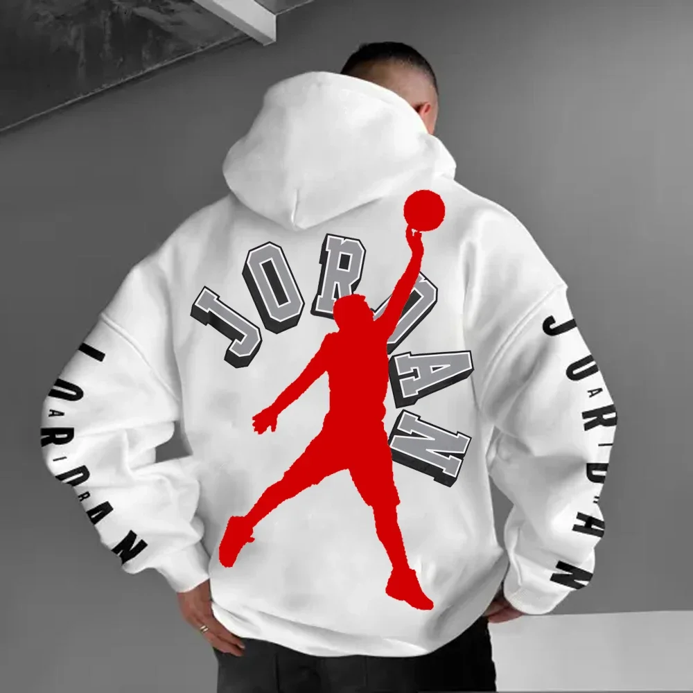 Men Women Hoodies Oversized Letter Basketball Print Loose Pullover Casual Sports Sweater
