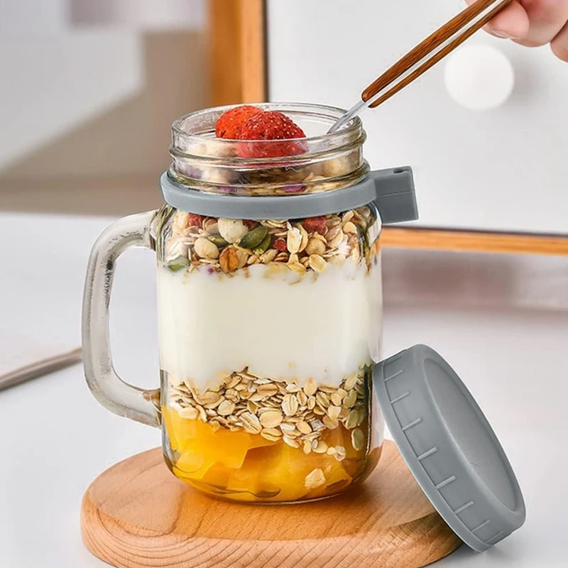 350ML Overnight Oat Cup Glass With Lid And Spoon Seal Food Breakfast Cup Portable Cereal Milk Salad Yogurt Cup Kitchen Item 4