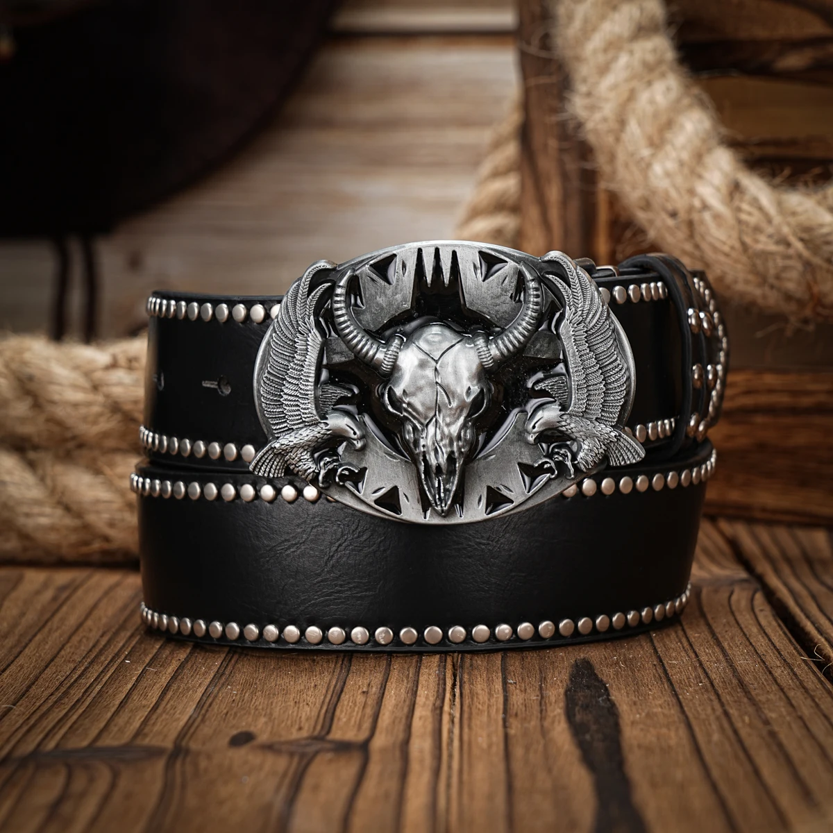 Ceinture Homme Crâne Boucle Alliage - Cuir PU 130cm Style Rock Halloween - 13