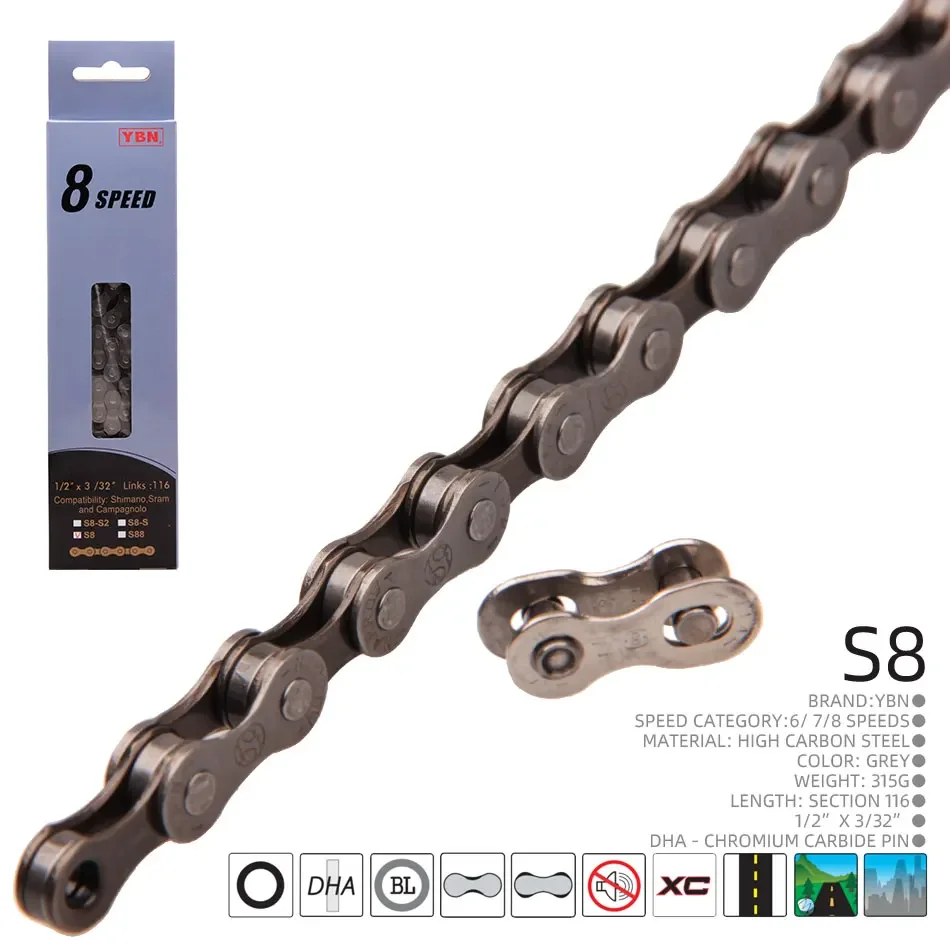 Free Shipping Taiwan YBN S8 S8-S2 Bicycle Chain 18 21 24