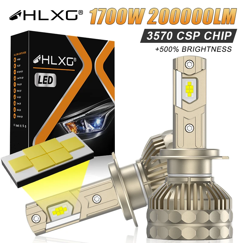 HLXG 200000LM Canbus H7 LED Tube Car Headlight Super HB4 HB3 9005 9006 H11 H4 H1 9012 H8 Lights Bulbs 1700W 6000K Auto Lamp 12V