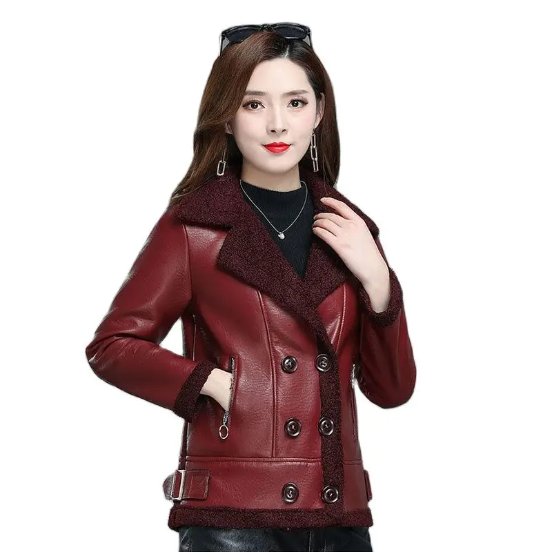 

Fashionable Short Leather Coat Winter New women's Clothing Loose Fit Thin Autumn Winter Fleece Women's Fur One Body Warm Coat