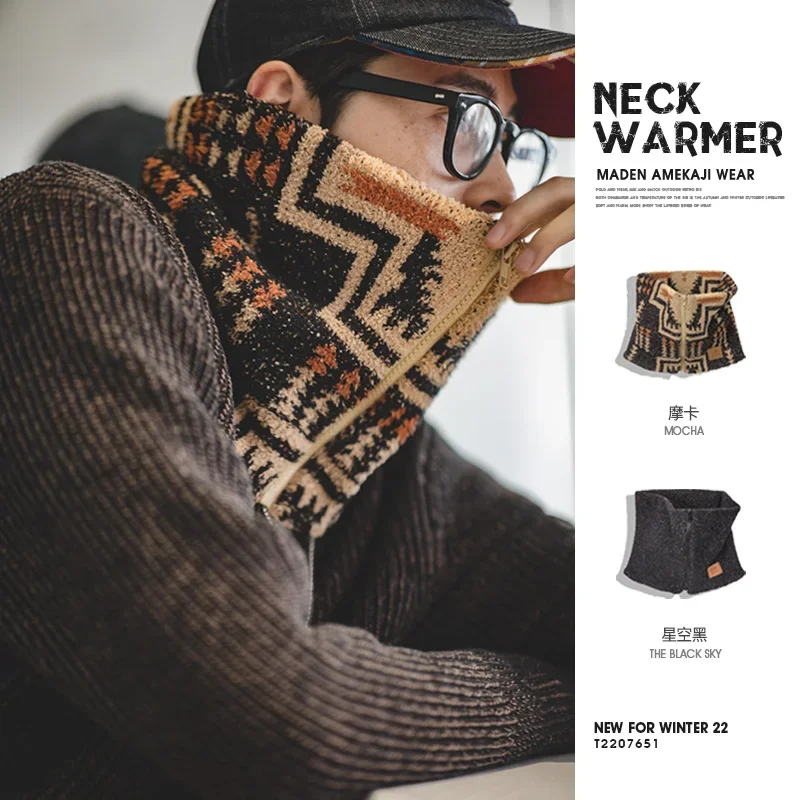 Maden Vintage hiver écharpe chauffante pour hommes chaud extérieur Zip polaire cou plus chaud Ski escalade cyclisme Snood écharpe foulards col