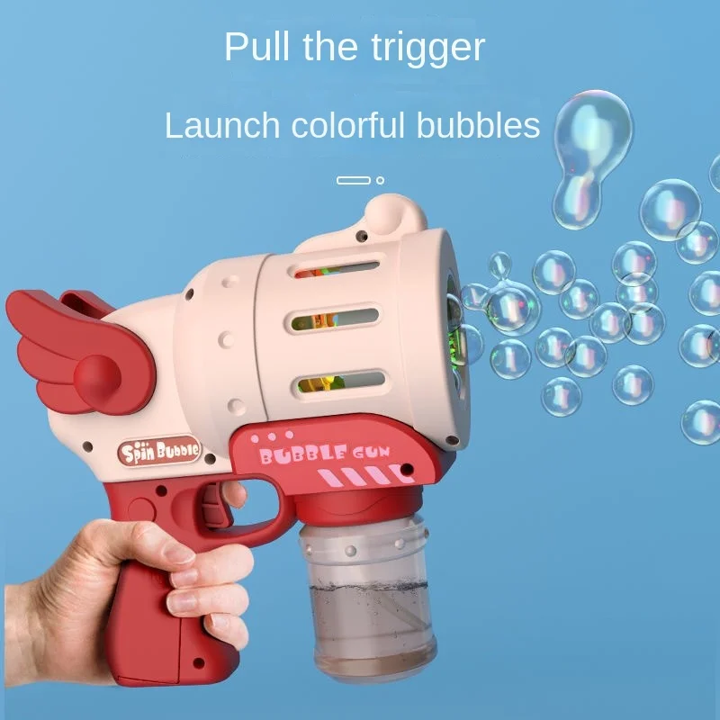 DokiToy Children's Bubble Machine Toy Outdoor Blowing Bubble 5-hole Angel Wings Bubble Gun with Light New Hot 2024 Dropshipping 4
