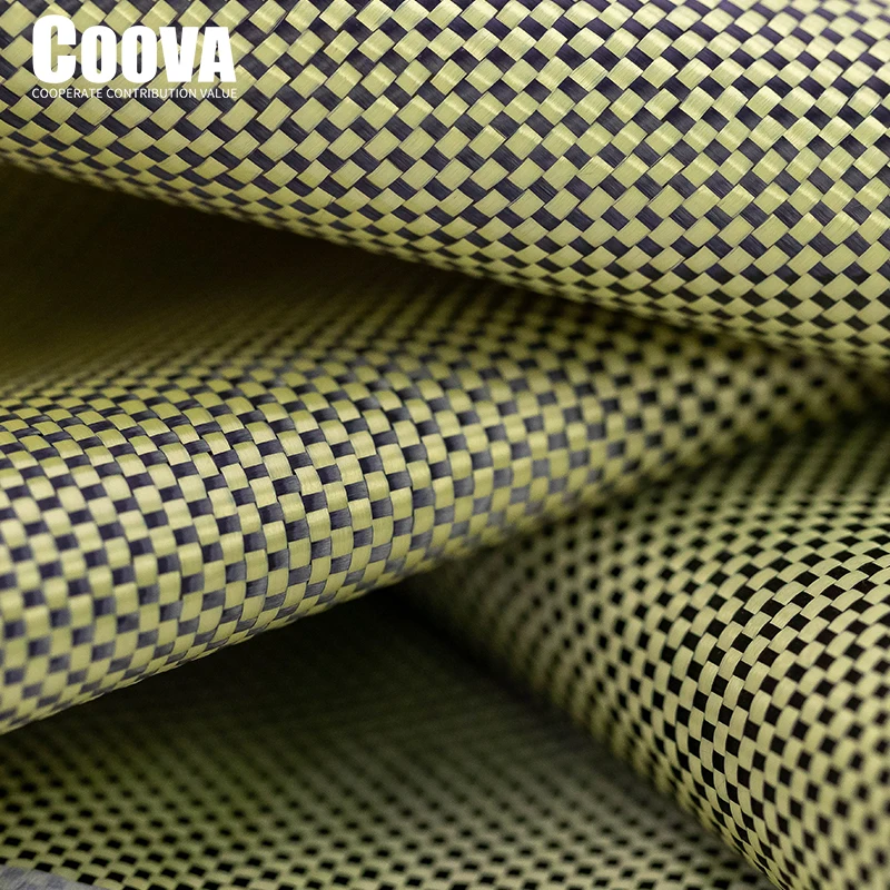 

F210 COOVA 3K Yellow &Carbon Fiber Fabric Cloth Plain Pattern Tela Fibra De Carbono Kevlar Fabric Jacquard Lotes Al Por Mayor