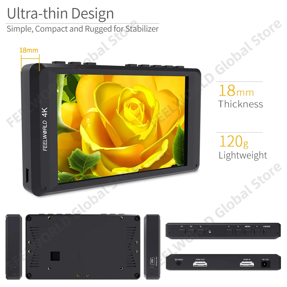 FEELWORLD FW450 4.5 Inch DSLR Camera Field Monitor HD Video Assist IPS 1280x720 4K HDMI Input Output with Sunshade